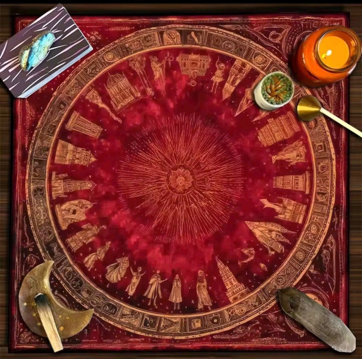 Mantel de Tarot sol luna granate